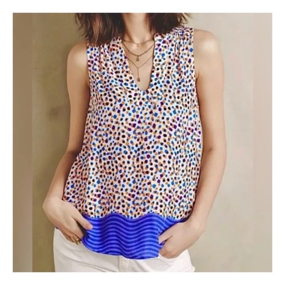 Anthropologie Tops - Maeve Anthropologie Emma Polka Dot Purple Orange Tank Top V Neck Blouse, Size 14